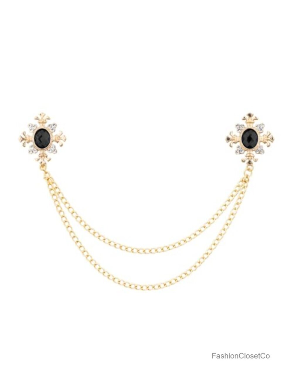 Lapel Chain Brooch Pin Cross Flower Rhinestone Crystal